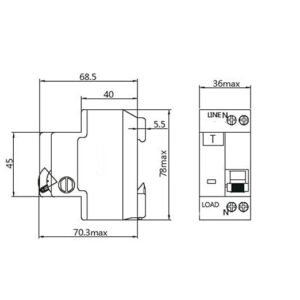 ASI NDB1L-32C-20-120V Ground Fault Circuit Breaker DIN Rail Mount, 20A, 120V AC, 1 Pole + Neutral Pole, Miniature Circuit Breaker, Trip Curve: C, UL1053 Recognized