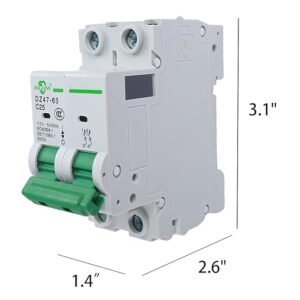 AC Miniature Circuit Breaker, 2 Pole 32 Amp, 120/240VAC, 6kA Din Rail Mount Breaker with Thermal Magnetic Trip, DZ47-63 C32 2P, AC Solar MCB
