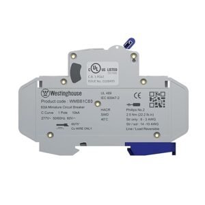 Westinghouse UL 489 AC Miniature Circuit Breaker, 3 Amp, Single Pole, C Curve, 10kA, 277V AC, 60V DC, Non-Polarized, UL Listed, DIN Rail Breaker with Thermal Magnetic Trip