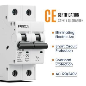 Miniature Circuit Breaker 120/240VAC 10A Double Pole Circuit Breaker DIN Rail Mount, Thermal Magnetic AC Disconnect Switch for House, Electrical Systems, Emergency Generators(10 Amp)