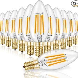 Hizashi 90+CRI Candelabra LED Light Bulbs 60 Watt, 2700K Soft White, E12 LED Bulb Dimmable, B11 Chandelier Light Bulbs, 6W, 550LM, Candle Light Bulbs, UL Listed, 12 Pack