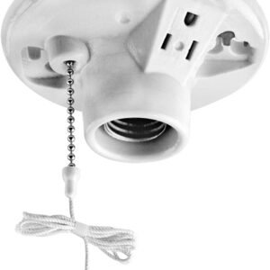 Leviton 9726-C One-Piece Glazed Porcelain Outlet Box Mount, Incandescent Lampholder, Pull Chain, Top Wired, White