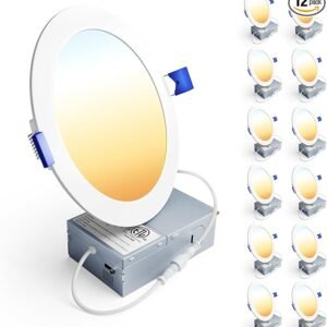 Ensenior 12 Pack 6 Inch LED Recessed Ceiling Light, Dimmable, 2700K-5000K 5CCT, 1050LM 12W 120V, High Brightness Canless Wafer Downlight - ETL&FCC&IC