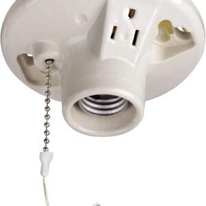 Leviton 9726-C One-Piece Glazed Porcelain Outlet Box Mount, Incandescent Lampholder, Pull Chain, Top Wired, White