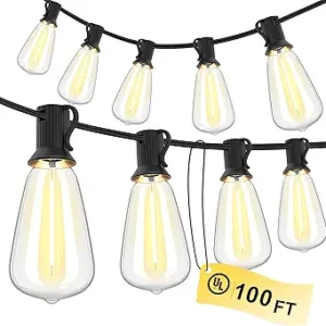 Outdoor String Lights 100 FT 52 Shatterproof LED Bulbs, UL Certified Patio Lights Outdoor Light Strings Waterproof for Patio Yard Outside Party Wedding, Connectable Dimmable 50 Sockets 2700K