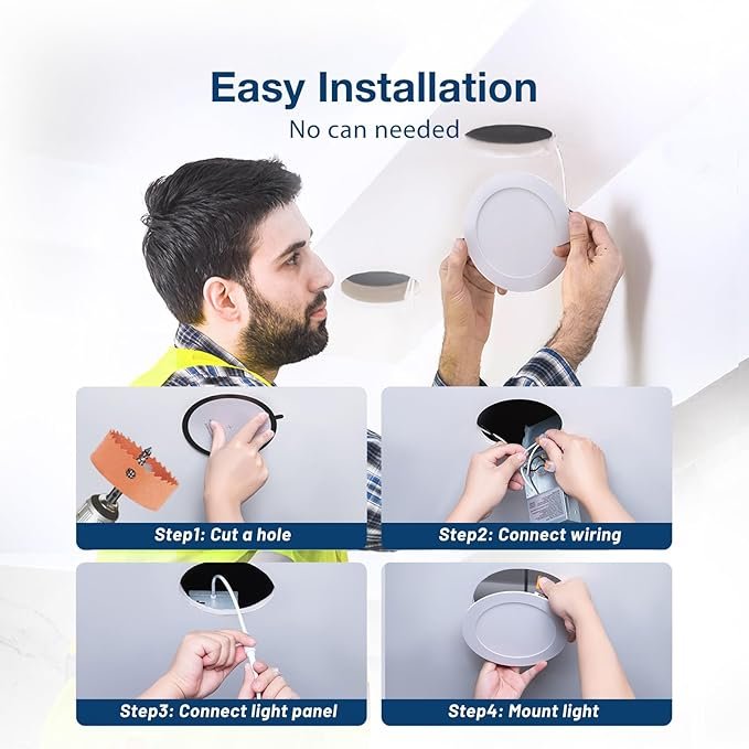 Amico 24 Pack 6 Inch 5CCT Ultra-Thin LED Recessed Ceiling Light with Junction Box, 1050LM Brightness, Dimmable Canless Wafer Downlight, 12W, ETL&FCC - Image 5