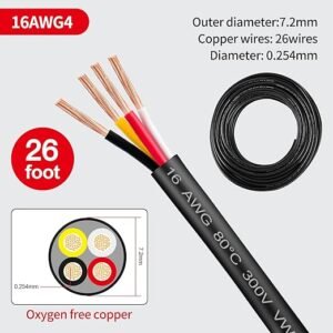 16 Gauge Wire 4 Conductor,16 AWG Electrical Wire Stranded PVC Cord Oxygen-Free Copper Cable,26FT 4 Core Pure Copper Flexible Cable Wire for LED Lamp Lighting Strips Automotive (16AWG-4C, 26FT)…